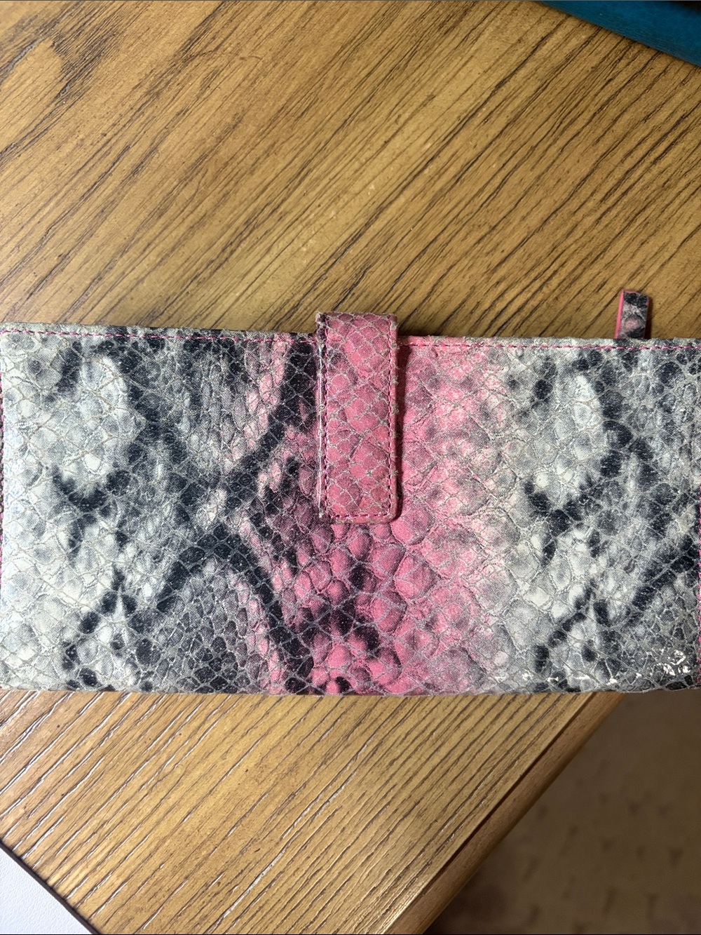 Lodis Pink & Gray Leather Snake-Print Wallet